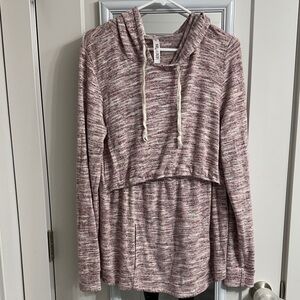Cozy Pink and White Hooded Nursing Sweater